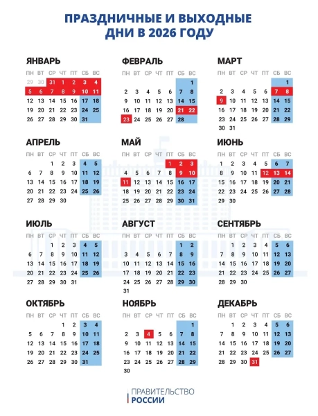 Мишустин утвердил график праздничных выходных в 2026 году