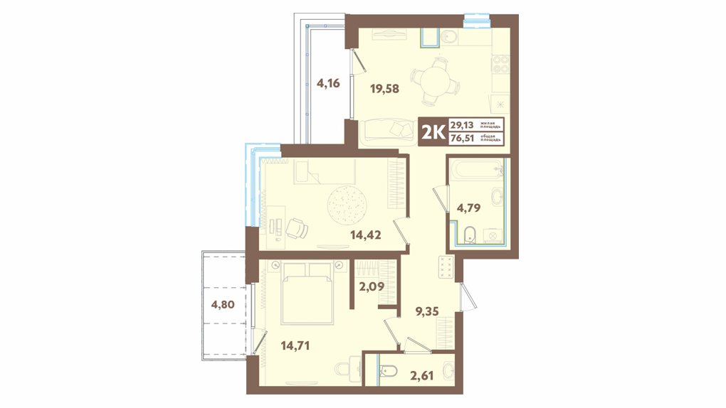 Большая редкость. Где найти эргономичную двухкомнатную квартиру с двумя санузлами
