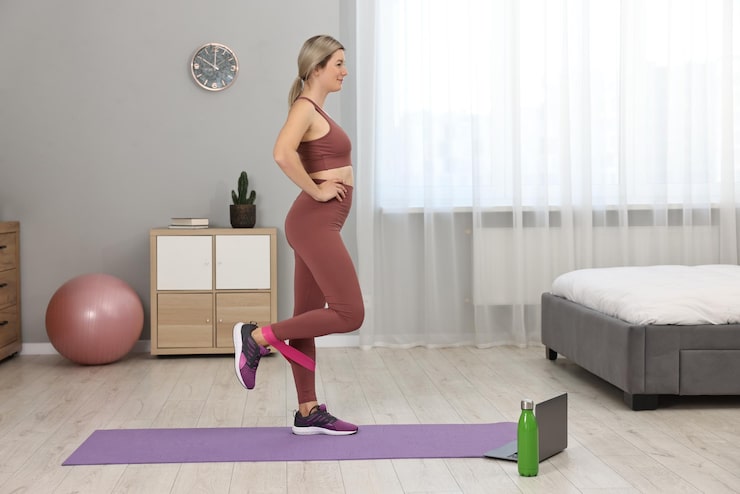 online-fitness-trainer-woman-doing-exercise-with-elastic-band-near-laptop-home_495423-91474