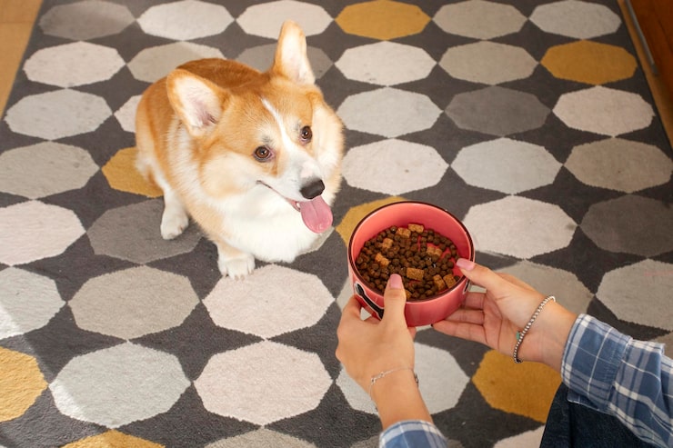 woman-petting-feeding-her-cute-welsh-corgi-dog-kitchen-interior-view-pets-feeding_726520-3467